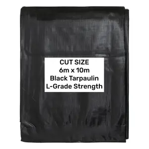 premium grade waterproof tough 240gsm black tarpaulins/builders tarps/camping ground sheet cover up (6m x 10m)