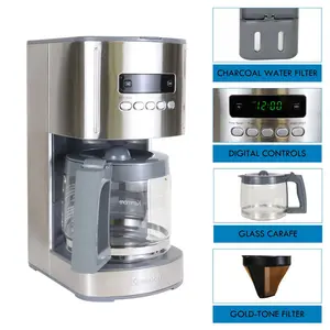 Kenmore Drip Coffee Maker Machine, 1.8L Filter Coffee Machine with Timer Silver