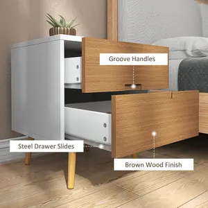 HOMCOM Bedside Table with 2 Drawers for Bedroom, Living Room