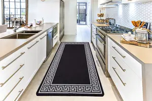 Smart Living Heavy Duty Machine Washable Runner for Hallway, Kitchen Non Slip Floor Mats, Door Mat 50cm x 80cm - Black Cream