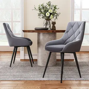 Dining Chair Set of 2 Grey Velvet Upholstered Dining Chairs with Metal Legs