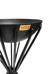 Outdoor Tall Metal Dakota Fire Pit in Black H65Cm W38Cm