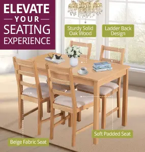 Hallowood Furniture Waverly Oak Dining Table (TAB1200) Set with 4 Small Ladder Back Chairs (Beige Seat)