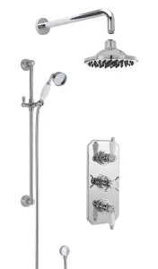 Kingsey Traditional Concealed Triple Valve with Bevelled Back Plate Shower Set with Slide Rail Kit, Arm & Head- Chrome - Balterley