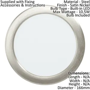 Wall / Ceiling Flush Downlight Satin Nickel Spotlight 10.5W Built in LED