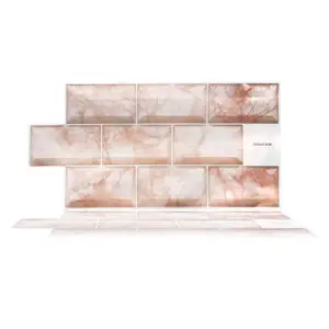 Walplus Rose Marble Subway Brick Tile Stickers 2D Multipack 48Pcs