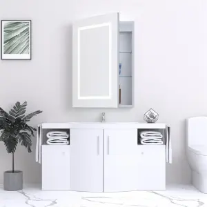 Bathroom Cabinet Wall Mirror - Rectangular 700 x 500mm - LED Light Wall Mirror Cabinet (Square) - Demister Pad