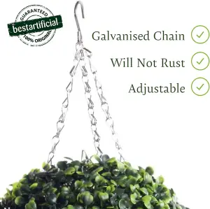 Best Artificial 28cm Green Boxwood Buxus Grass Hanging Basket Topiary Ball - Suitable for Outdoor Use - Weather & Fade Resistant