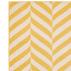 Yellow Modern Striped Easy to Clean Geometric Rug For DiningRoom-160cm X 230cm