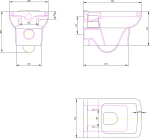 Alba Square Wall Hung Ceramic Toilet Pan & Soft Close & Seat, 400mm - Balterley