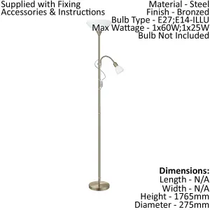 Floor Lamp Light Bronzed Shade White Plastic Glass Bulb E27 E14 1x60W 1x25W