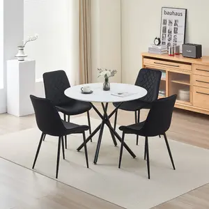 Seattle Dining Table with 4 Black Amelia Velvet Chairs