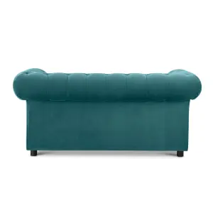 Ashbourne Chesterfield Large Teal Velvet Fabric 2 Seater Sofa Studded Design