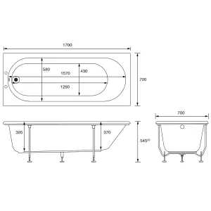 Cooke & Lewis Shaftesbury White Supercast acrylic Rectangular Straight Bath (L)1700mm (W)700mm