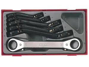 Teng Tools 6-Piece Metric Ratchet Ring Spanner Set - High-Quality Chrome Vanadium Steel