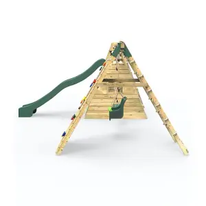 Rebo Wooden Pyramid Climbing Frame with Swings and 8.7ft Water Slide - Pixley