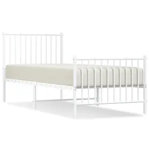 Berkfield Metal Bed Frame with Headboard and Footboard White 75x190 cm 2FT6 Small Single