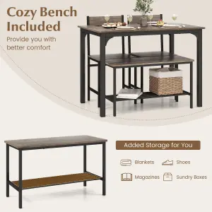 Costway 4-Piece Dining Table & Chair Bench Set Industrial Gathering Table Kitchen Set