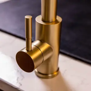 Flode Runda Kitchen Sink Mixer with Pull out Spray Brushed Brass Square Head