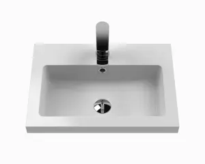 Compact Floor Standing 2 Door Vanity Basin Unit with Polymarble Basin - 600mm - Gloss White