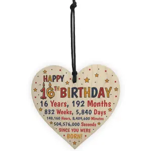 Red Ocean 16th Birthday Gift For Daughter Son Wooden Hanging Heart Sixteenth Birthday Card