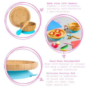 Tiny Dining - Round Bamboo Suction Baby Feeding Set - Blue - 4pc