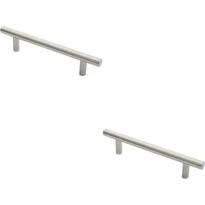 2x Straight T Bar Door Pull Handle 325 x 19mm 225mm Fixing Centres Satin Steel