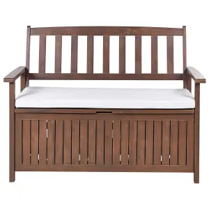 Garden Bench with Cushion SOVANA with Storage Acacia Wood White