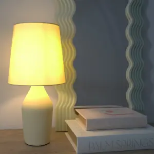 ValueLights Arlo Sunshine Yellow Ceramic Base Table Lamp with Tapered Shade - LED Bulb Included