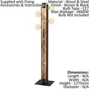 Standing Floor Lamp Light Unique Wood Beam & Black Steel 4 x 60W E27 Bulb