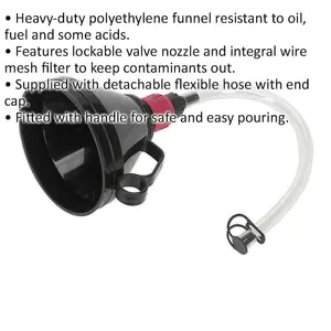 Heavy Duty Valved Funnel with Flexible Spout and Filter - 160mm Diameter for Safe Pouring