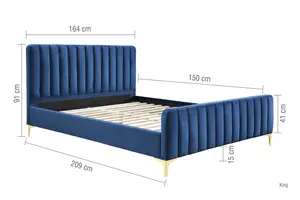 King Size Bed Frame Navy Birlea Charles Midnight Blue Fabric 5FT 150cm