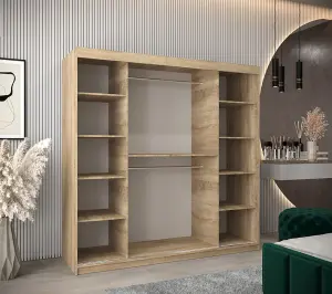 Verona 01 Contemporary 2 Sliding Door Wardrobe 9 Shelves 2 Rails Oak Sonoma Effect (H)2000mm (W)2000mm (D)620mm