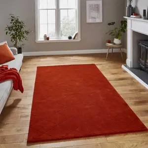 Orange Chequered , Geometric Luxurious , Modern , Plain , Wool Easy to Clean Rug for Bedroom, Living Room - 150cm X 230cm