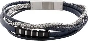 Revere Men's Stainless Steel Four Strand Leather Bracelet