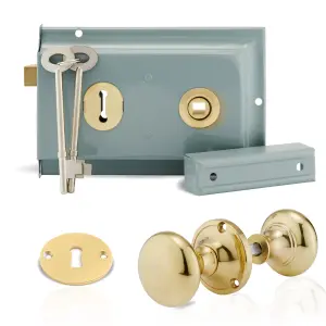 XFORT Premium Range Traditional Grey Rim Lock Set with Polished Brass Rim Knob