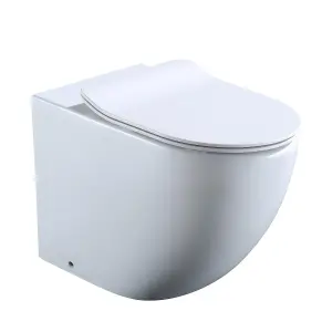 Abel White Rimless Back to Wall WC Toilet Pan with Soft Close Seat