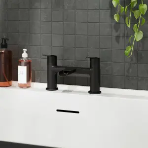 GoodHome Ajeeta Matt Black Deck-mounted Manual Single Bath Filler Tap