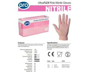 Pro Ultra Flex Pink Nitrile Gloves (100) Medium