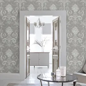 Laura Ashley Josette Steel Damask Smooth Wallpaper