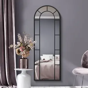 MirrorOutlet Arcus - Black Framed Arched Leaner / Wall Mirror 67" X 24" (170CM X 60CM)