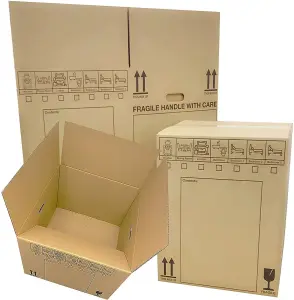 10 Strong Extra Large Cardboard Storage Packing Moving House Boxes with Carry Handles and Room List 53cm x 53cm x 41cm 115 Litres