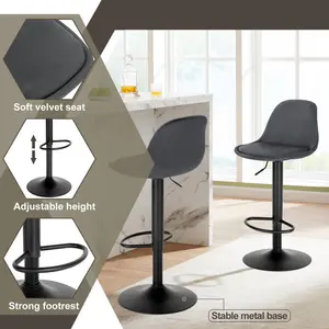 Aljosha Swivel Upholstered Adjustable Height Counter Stool with Metal Frame (Set of 4) Dark Grey