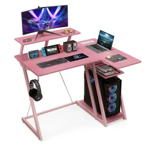 Costway L-Shaped Gaming Desk Small Computer Desk w/ Monitor Shelf & Outlets