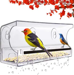 Clear Acrylic Window Bird Feeder - With Drain Holes - Anti-fall Very Sturdy Durable - Super Strong Suction Cups