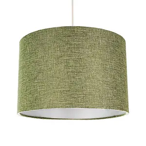 Contemporary Olive Green Plain Linen Fabric 10 Drum Lamp Shade 60w Maximum