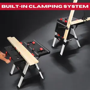 Excel Portable Workbench & Sawhorse Folding Work Table Clamping System with Adjustable Height Flip-Top