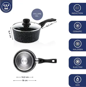 Westinghouse Non Stick Saucepan With Lid - 18 cm Black Marble