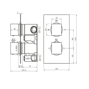 Zoia Gun Grey Dual Outlet Square Concealed Shower Valve