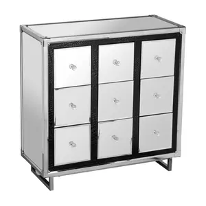 9 Drawer Crocodile Leather Effect Cabinet, Modern Drawer Chest, Mirrored Glass Storage Chest for Living Room